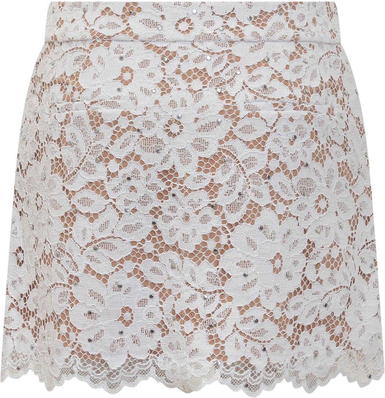 Michael Kors Mini Gonna in Pizzo Floreale con Borchie. Wit