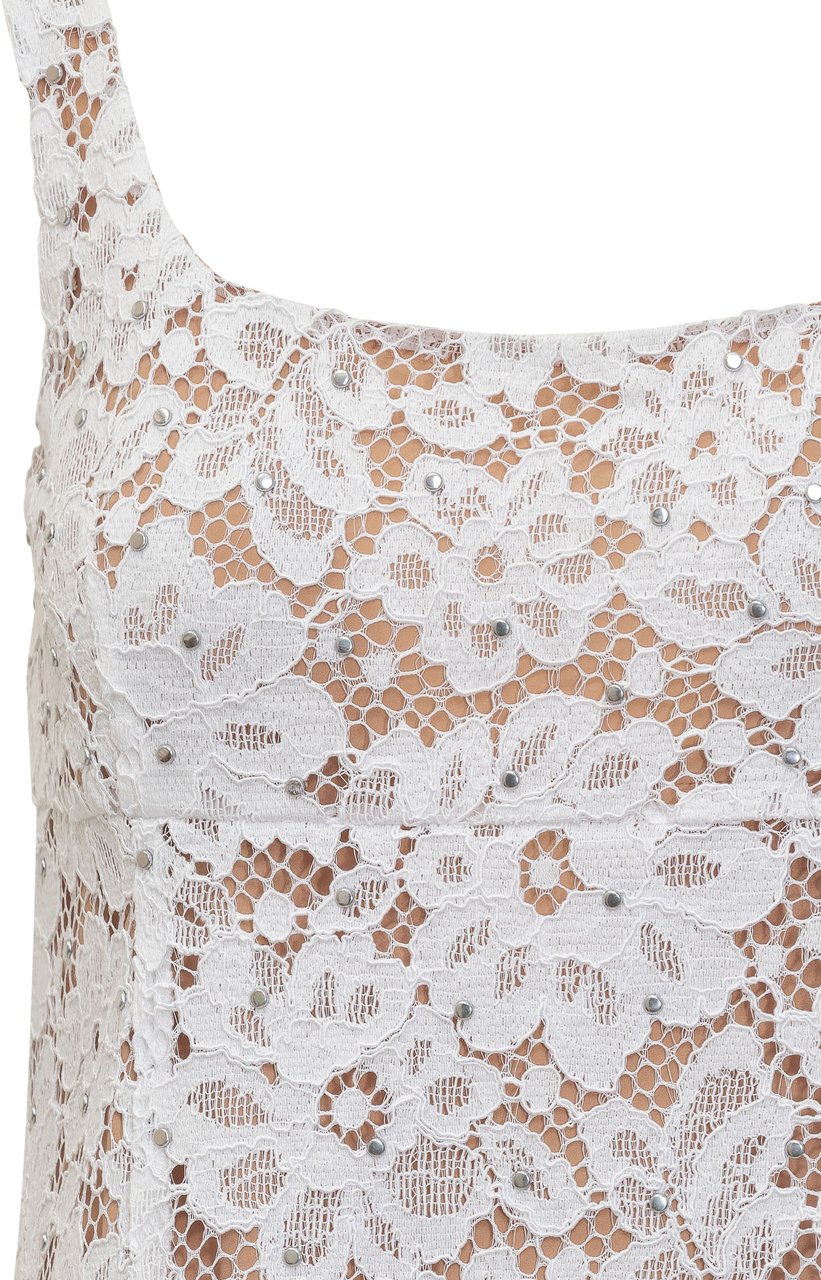 Michael Kors Abito Mini in Pizzo Floreale con Borchie. Wit