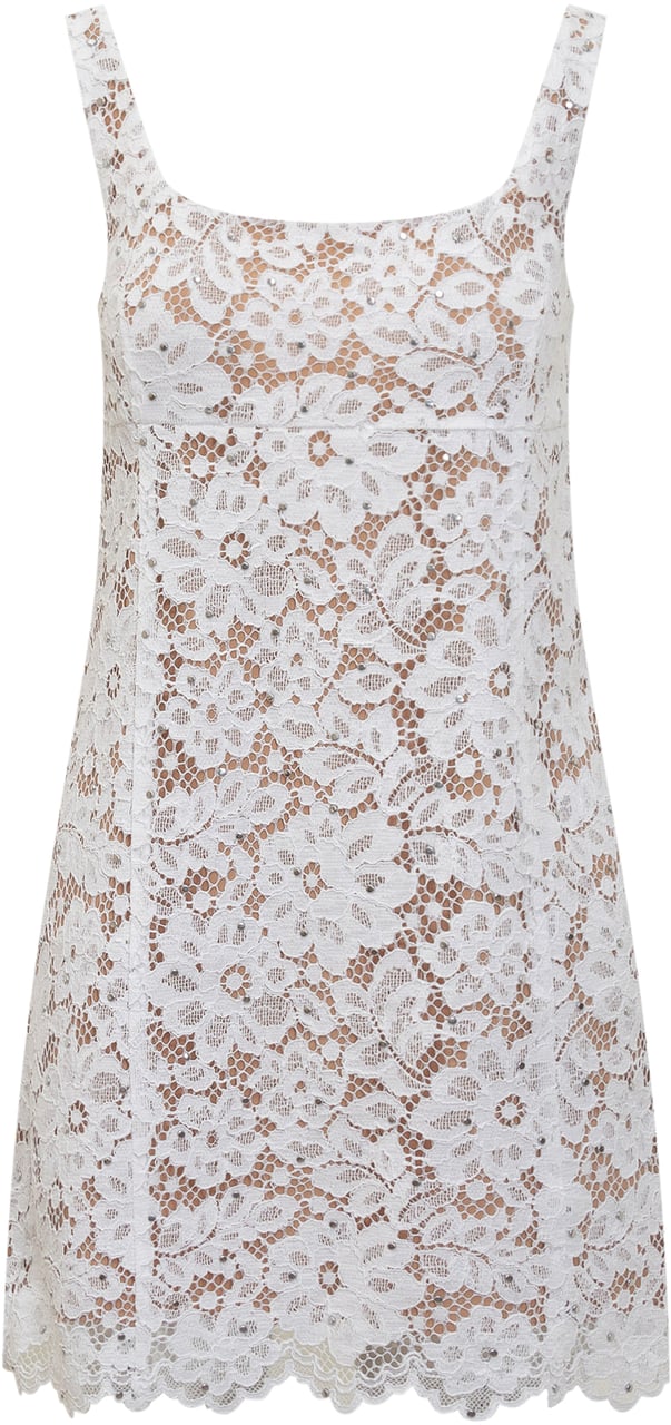 Michael Kors Abito Mini in Pizzo Floreale con Borchie. Wit