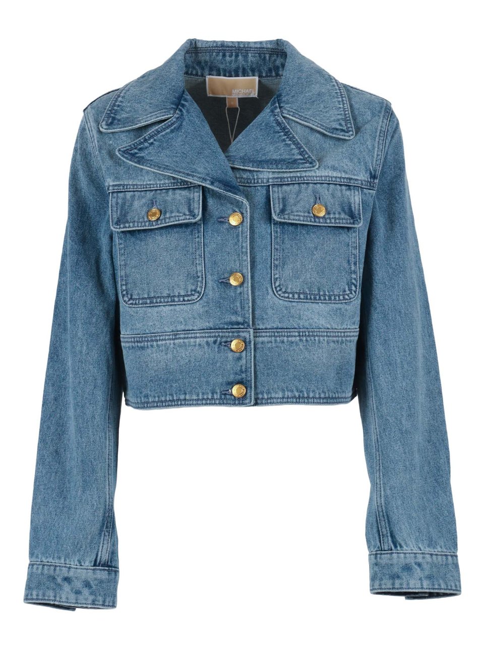 Michael Kors Cropped Denim Gold Hardware Jacket Blauw