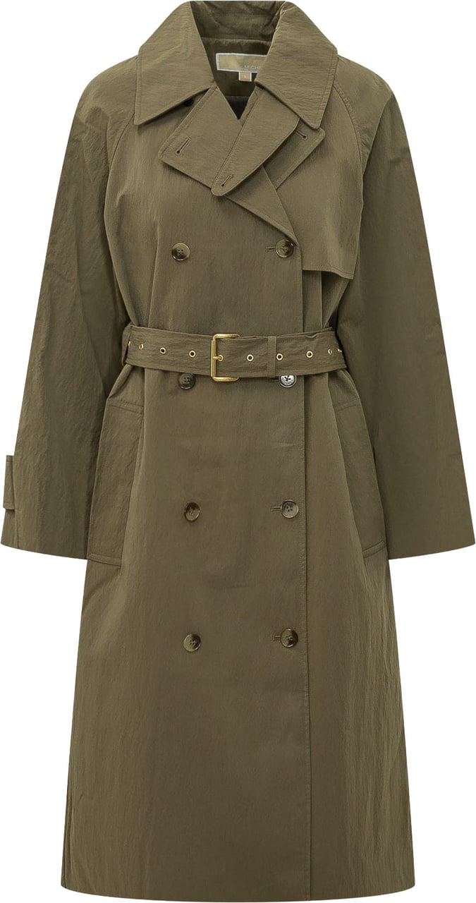 Michael Kors Trench Lungo Doppiopetto con Cintura Donkergroen