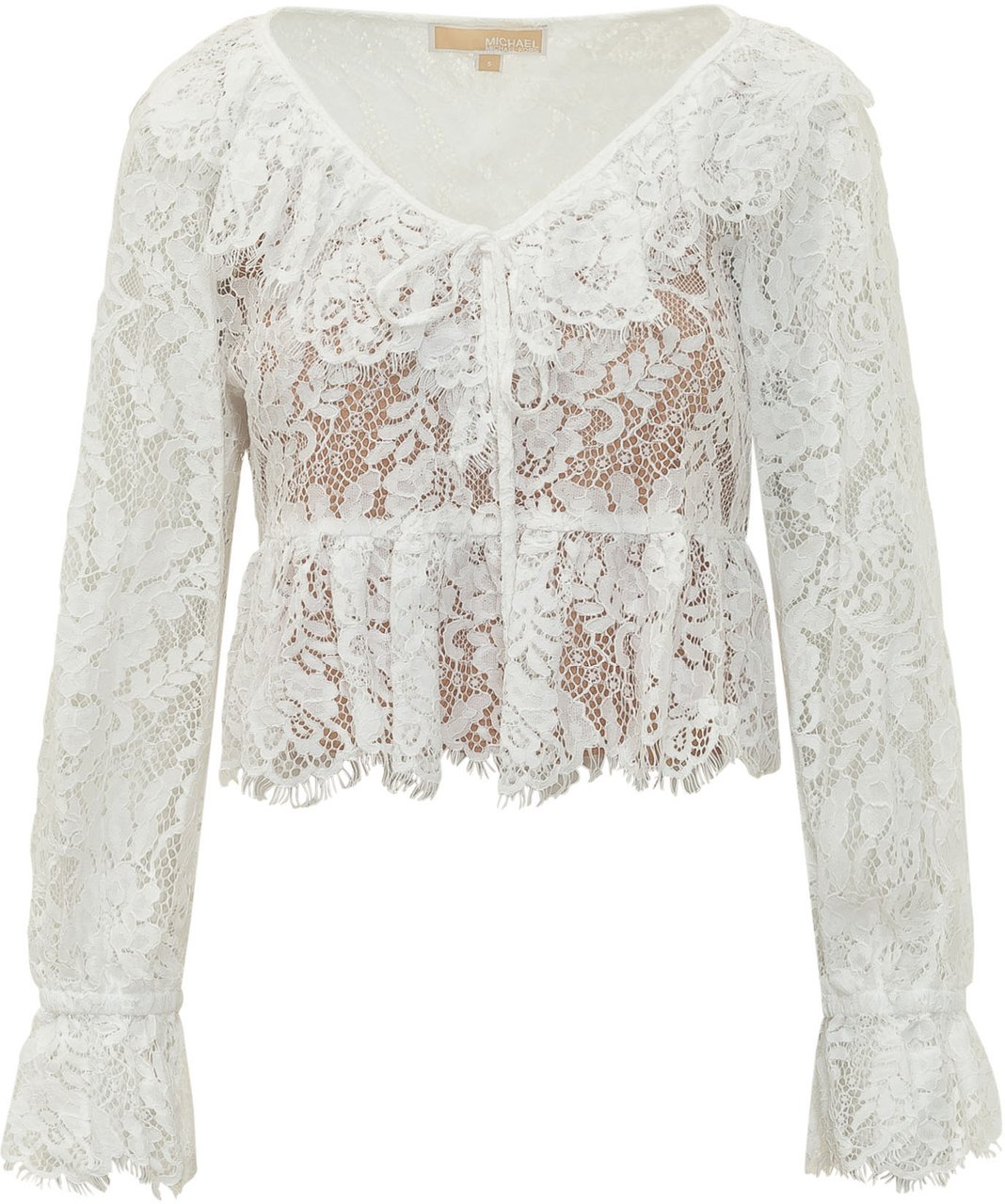 Michael Kors Top in Pizzo con Scollo a V e Maniche Lunghe Wit