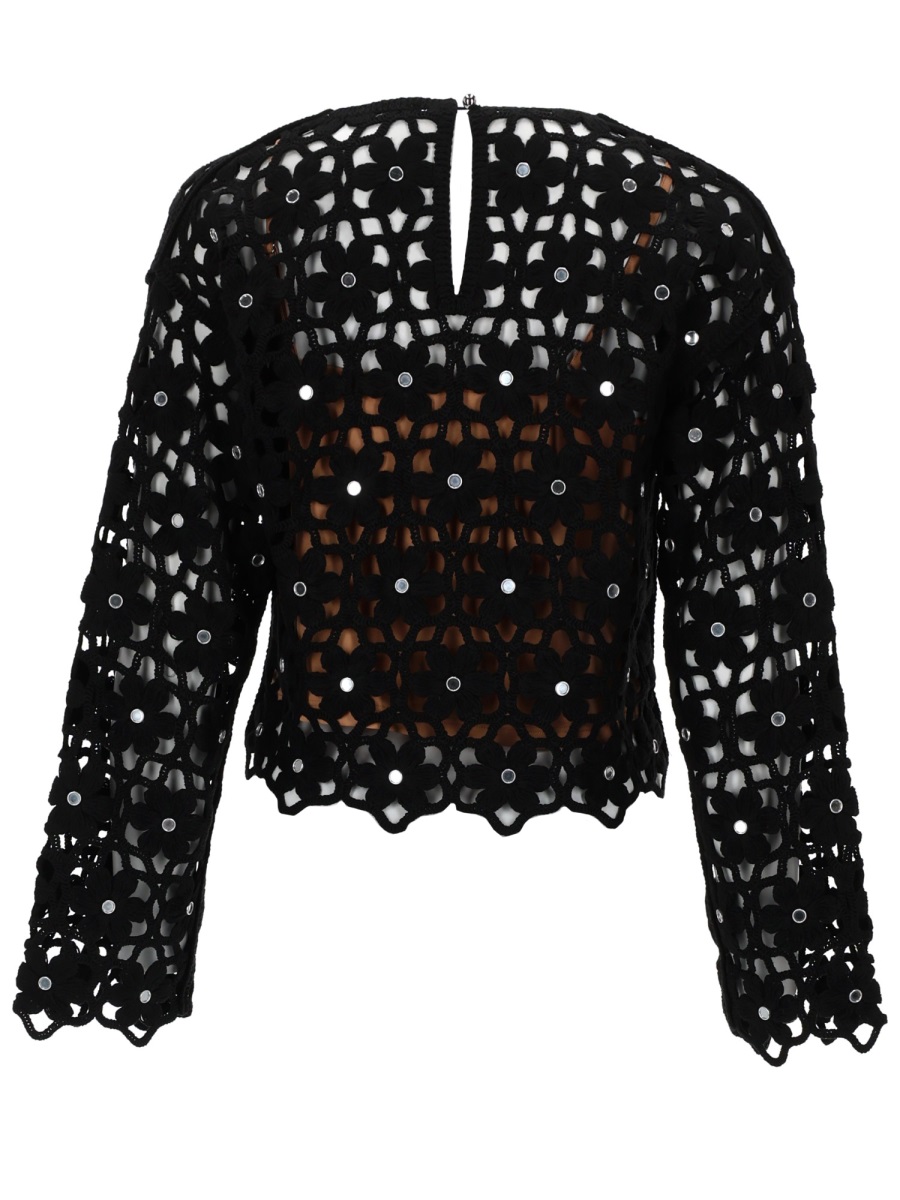 Michael Kors Crochet Floral Openwork Cropped Top Zwart