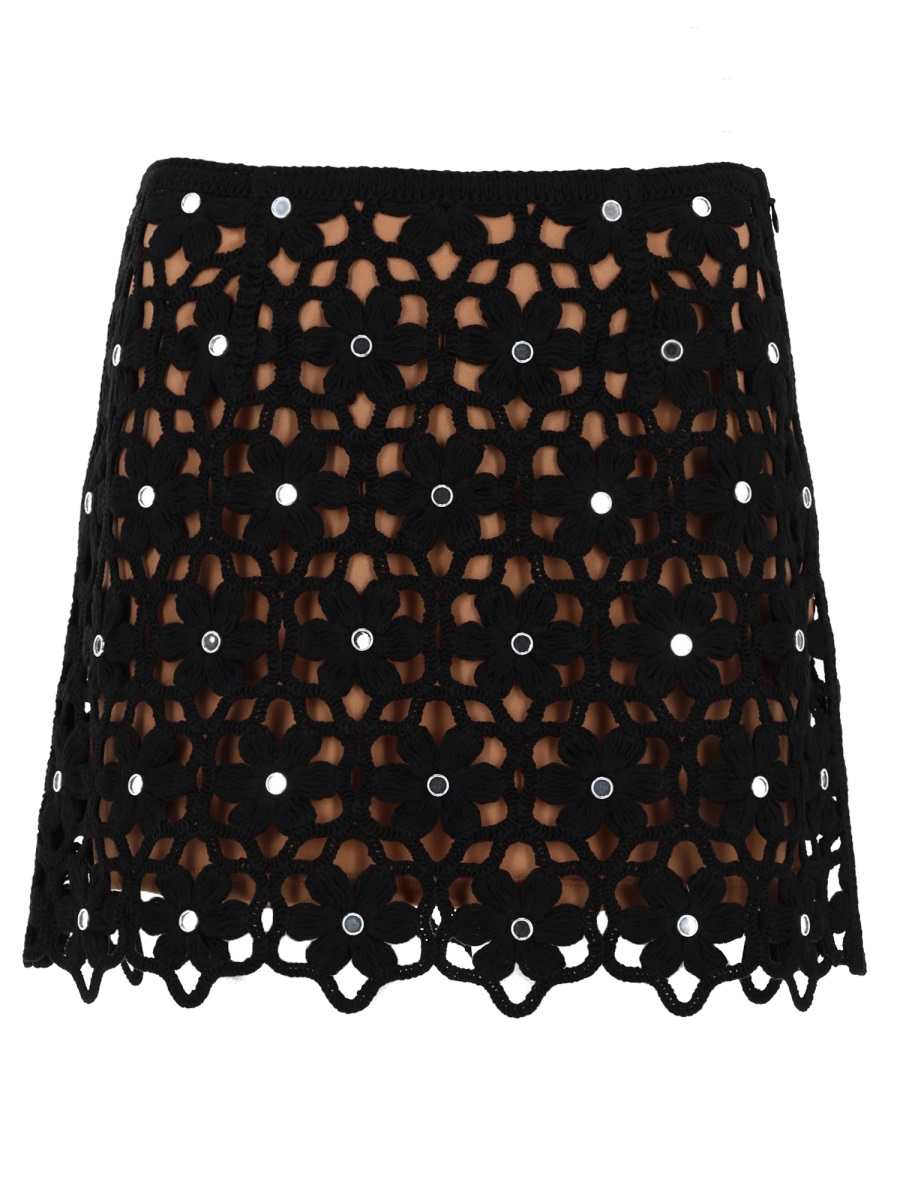 Michael Kors Crochet Floral Motif Scalloped Skirt Zwart