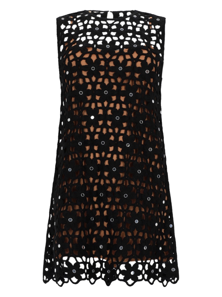 Michael Kors Semi Sheer Crochet Floral Dress Zwart