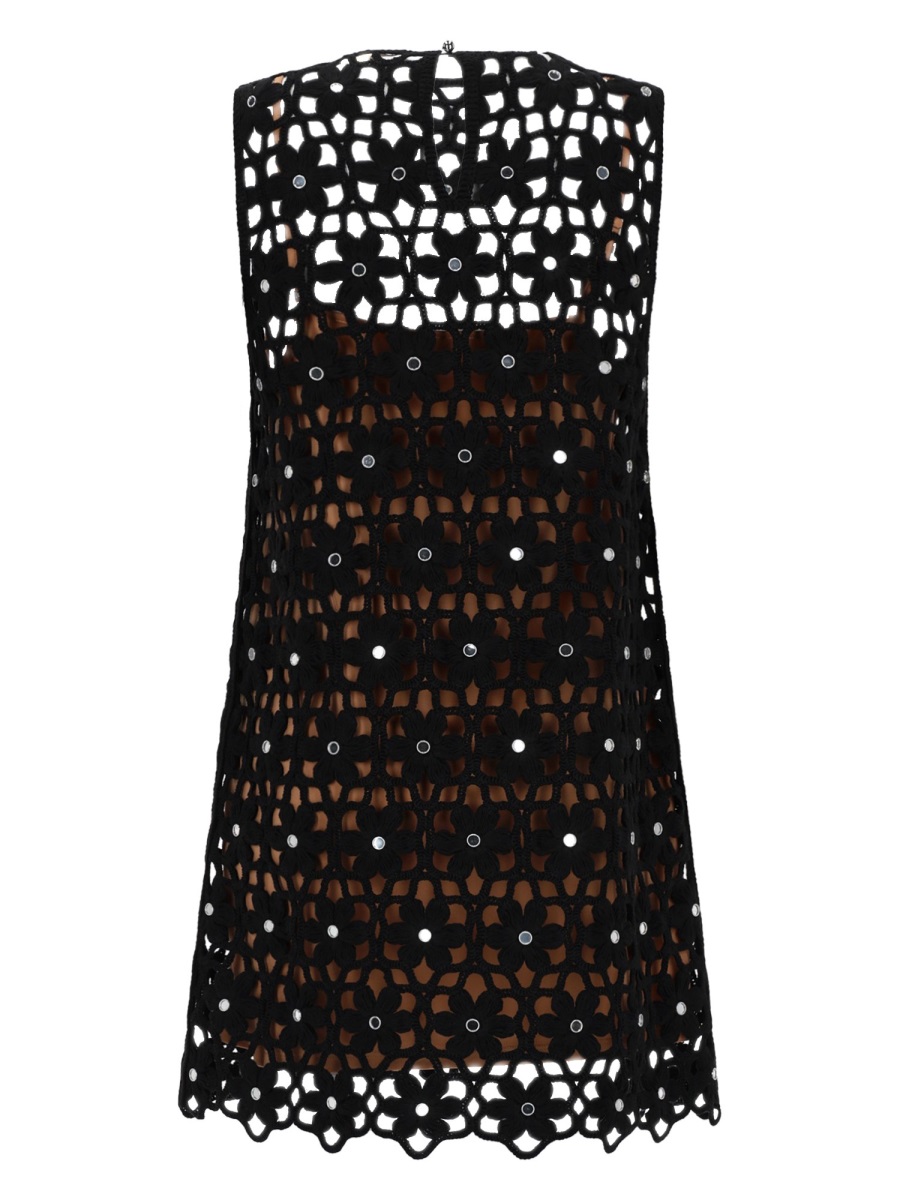 Michael Kors Semi Sheer Crochet Floral Dress Zwart