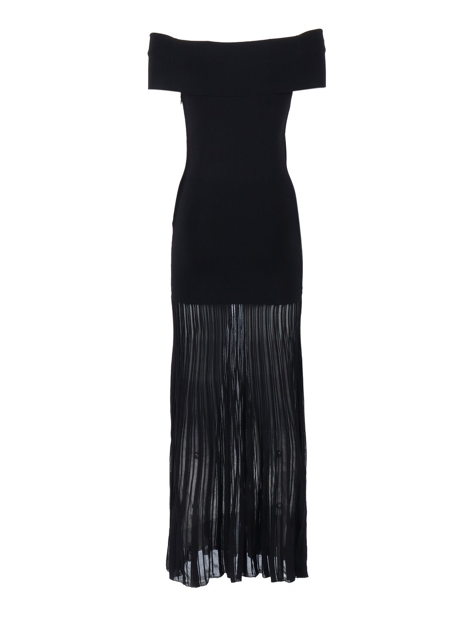 Michael Kors Fold Over Sheer Pleated Maxi Dress Zwart