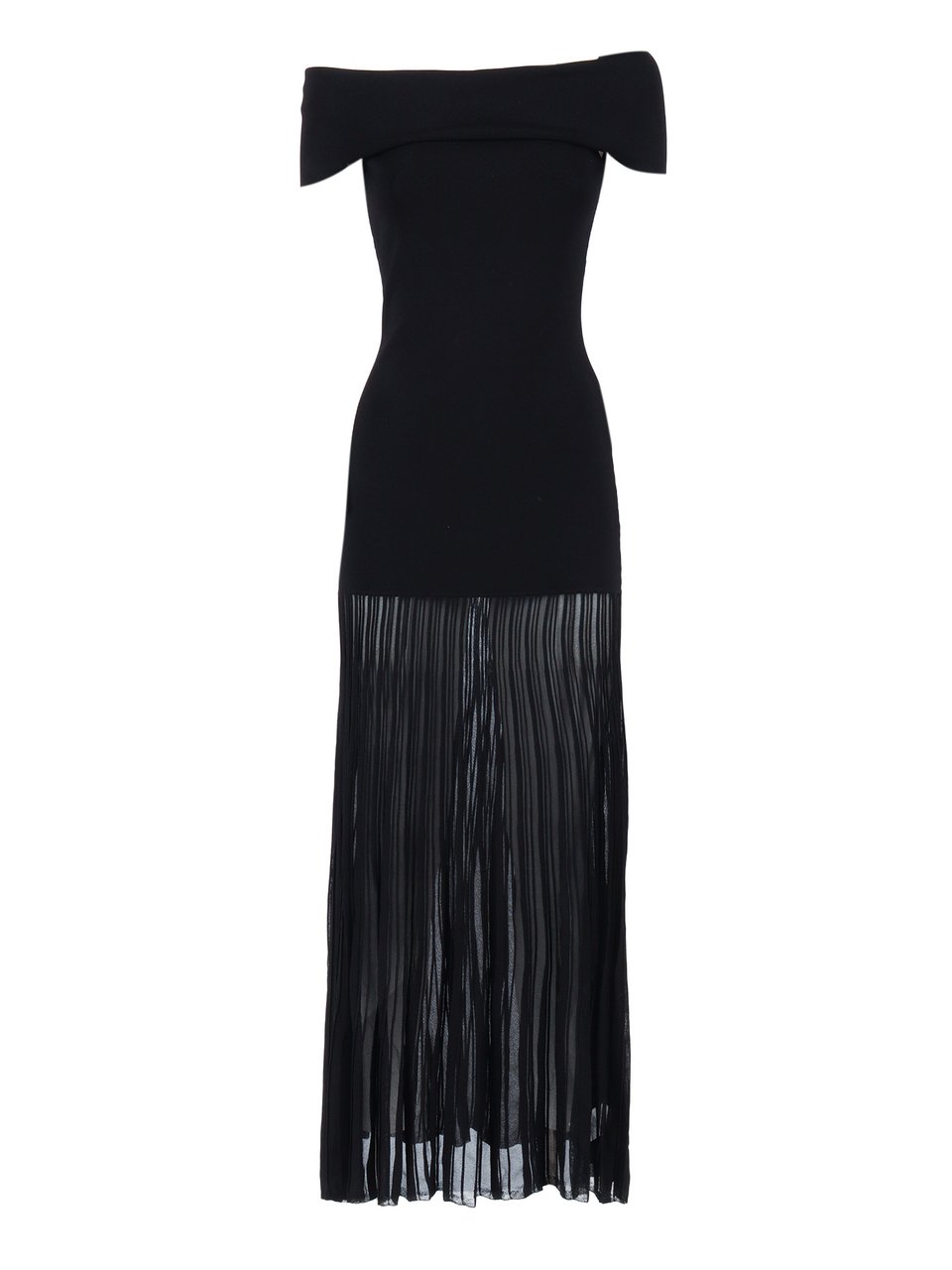Michael Kors Fold Over Sheer Pleated Maxi Dress Zwart