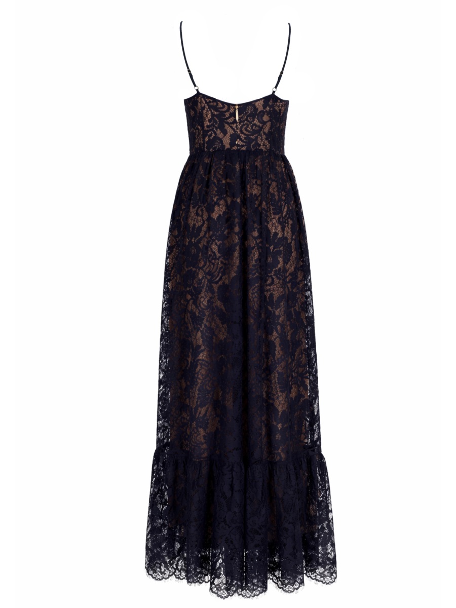 Michael Kors Long Fitted Spaghetti Straps Dress Zwart