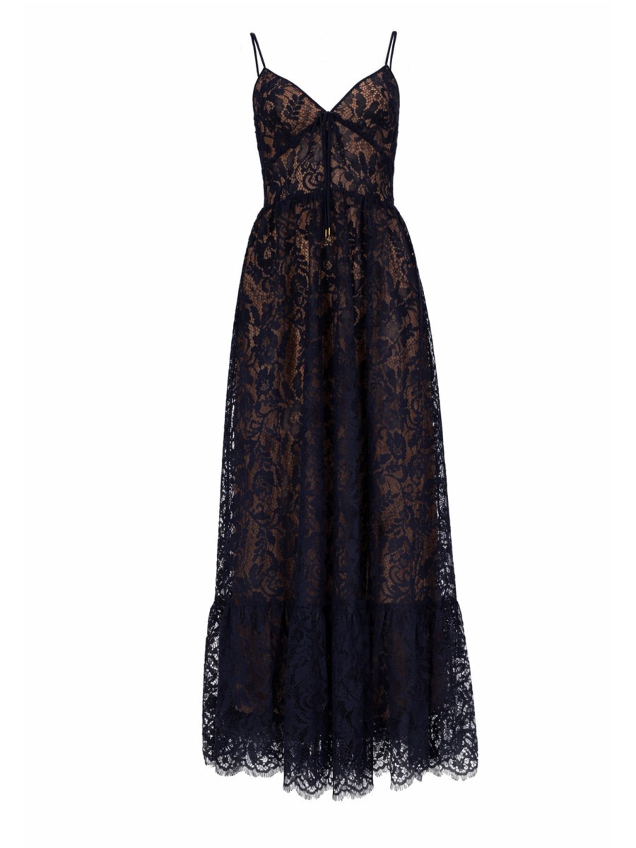 Michael Kors Long Fitted Spaghetti Straps Dress Zwart