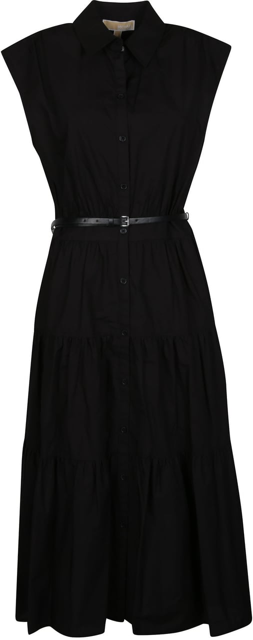 Michael Kors Short Sleeve Midi Shirt Dress Black Zwart