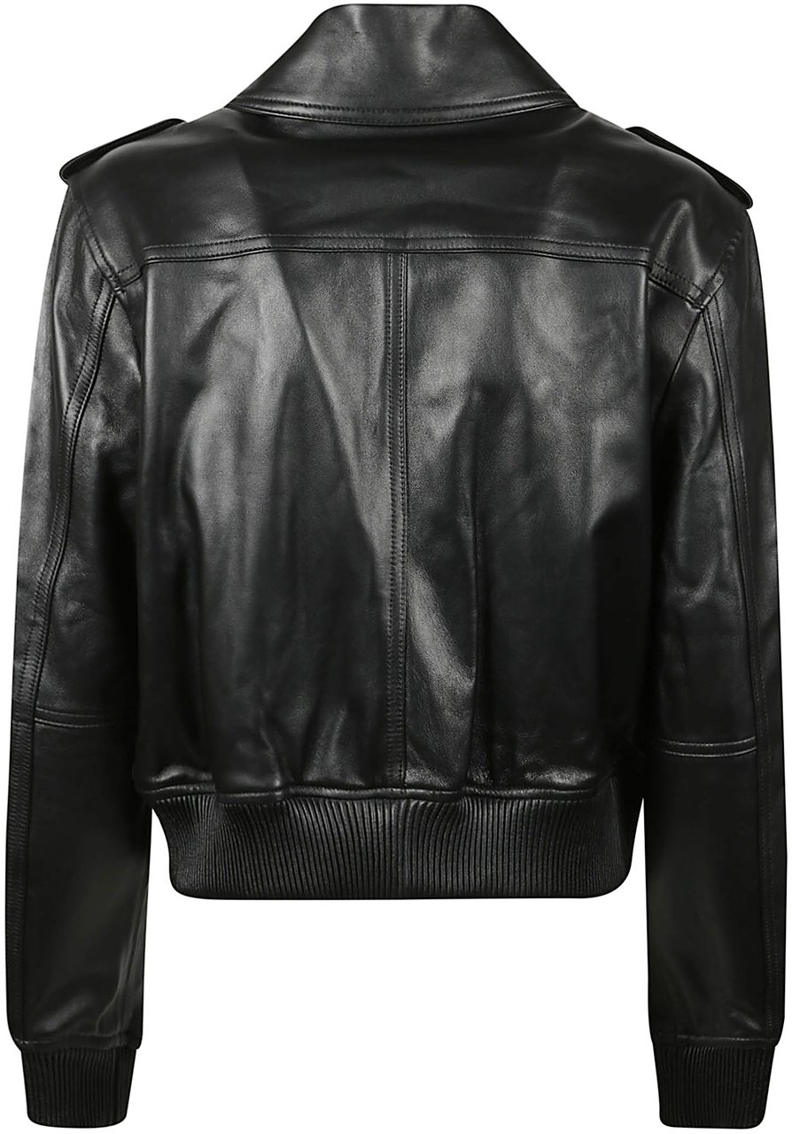 Michael Kors Leather Jacket Black Zwart