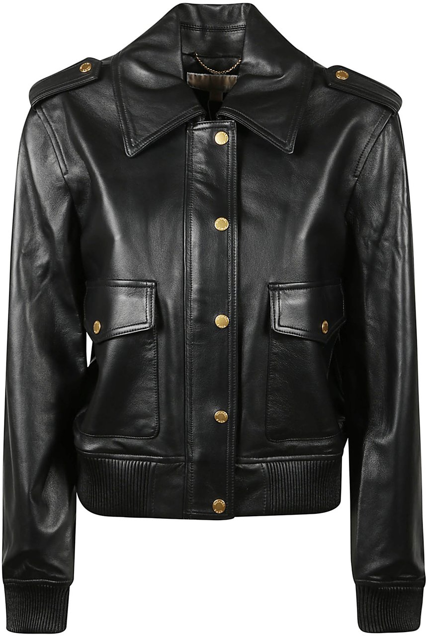 Michael Kors Leather Jacket Black Zwart
