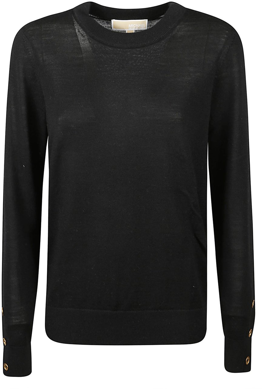 Michael Kors Long Sleeve Round Neck Button Sweater Black Zwart