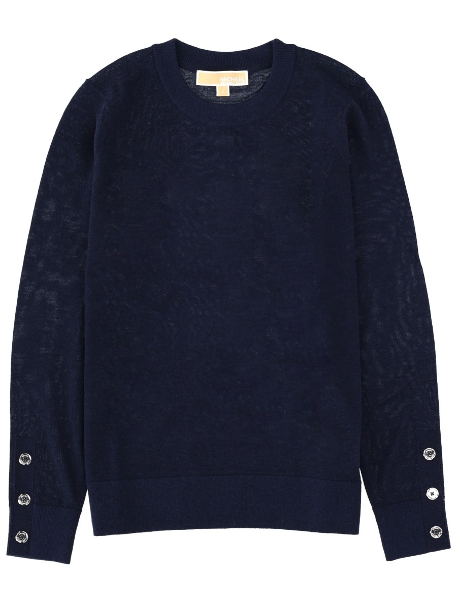 Michael Kors Black Crewneck Merino Wool Sweater Zwart