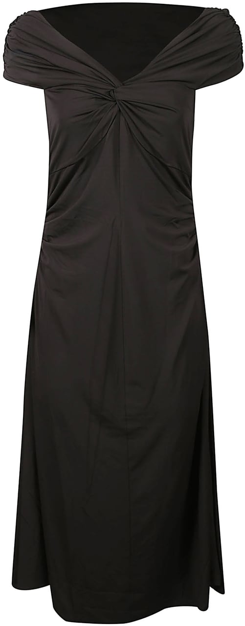 Michael Kors Off Shoulder Midi Dress Black Zwart