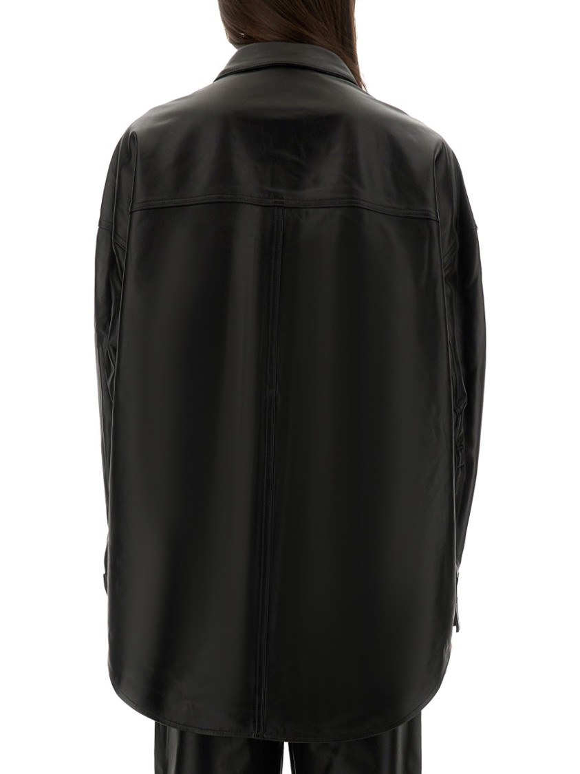 Michael Kors Button-Up Oversized Black Lamb Leather Jacket Zwart
