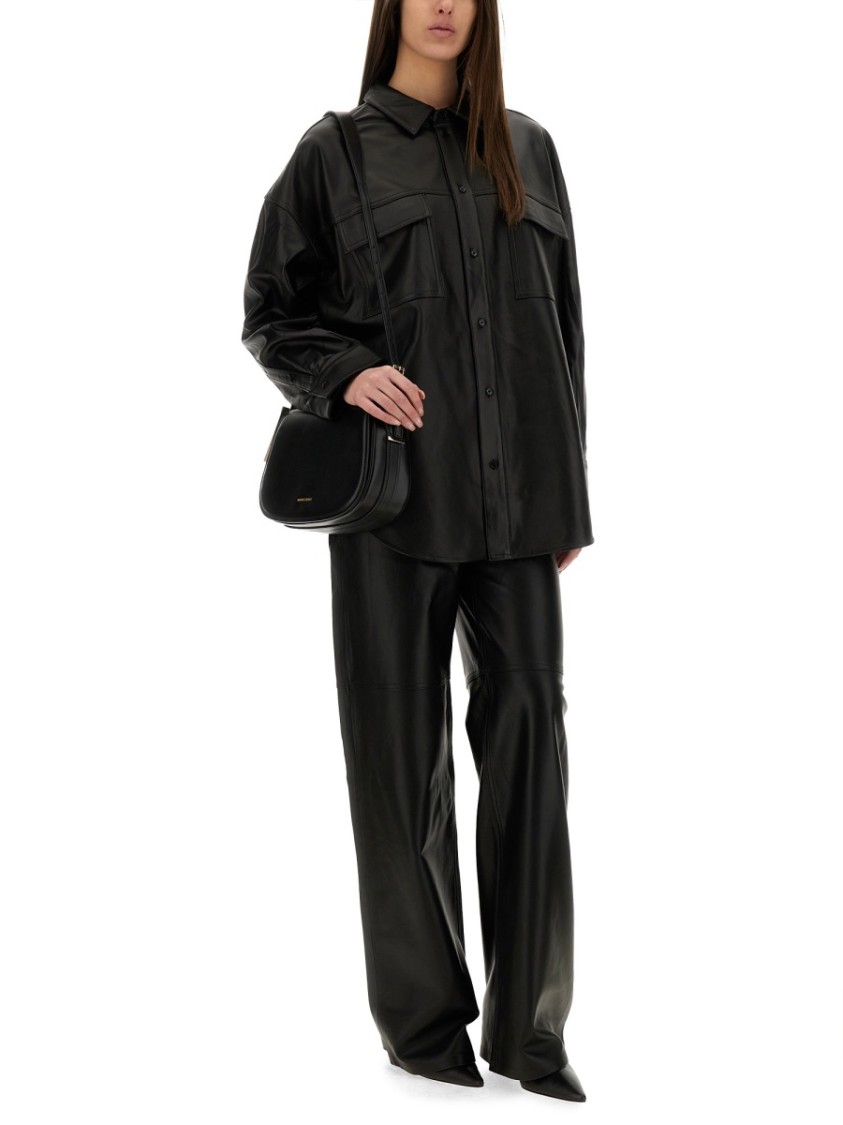 Michael Kors Button-Up Oversized Black Lamb Leather Jacket Zwart