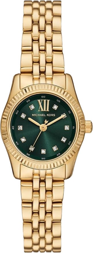 Michael Kors Michael Kors Horloge MK4842 Petit Lexington Staal met Geelgouden Plating Quartz en Groene Wijzerplaat 26mm Goud