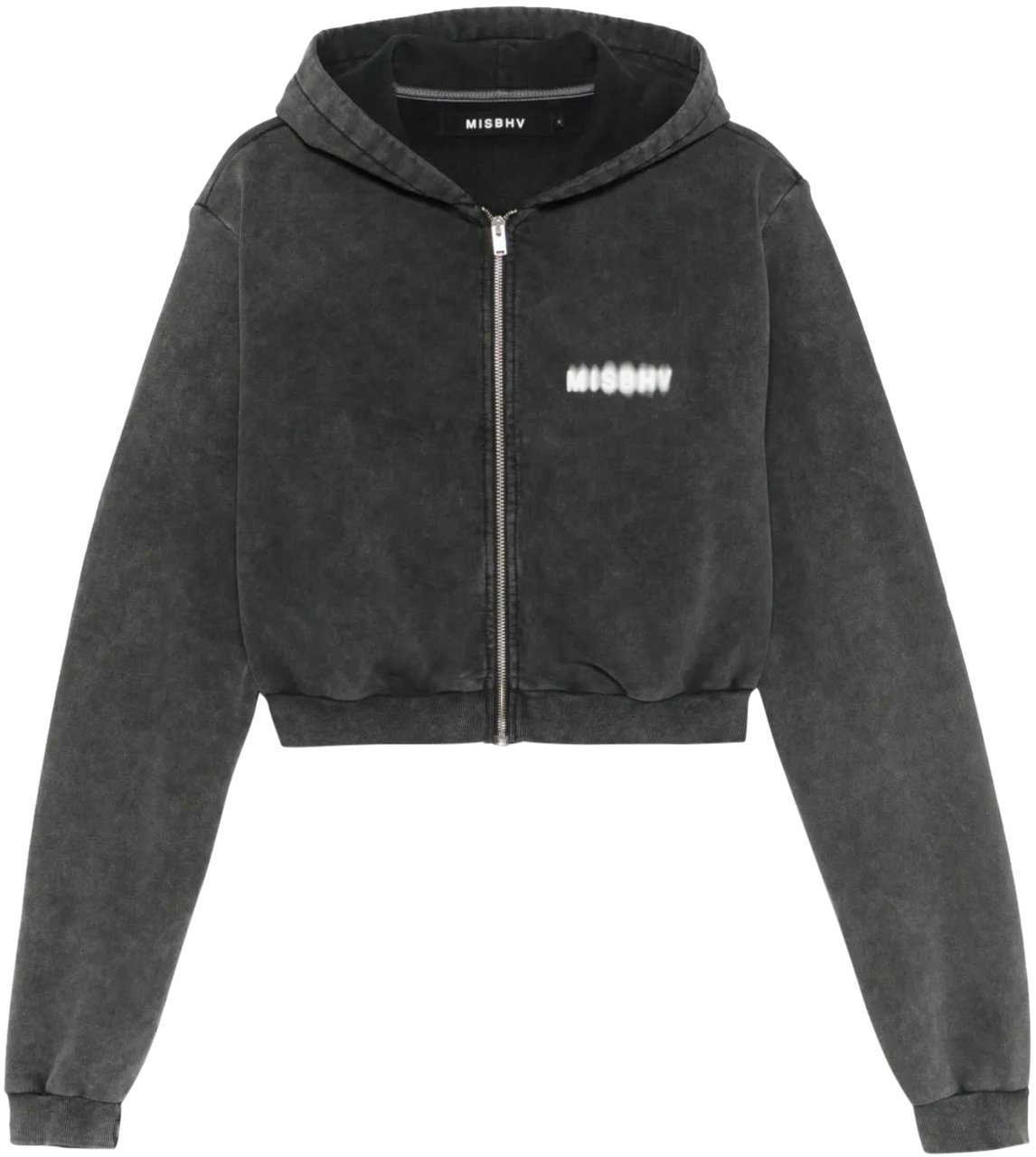 MISBHV Community Cropped Zipped Hoodie Washed Black Zwart