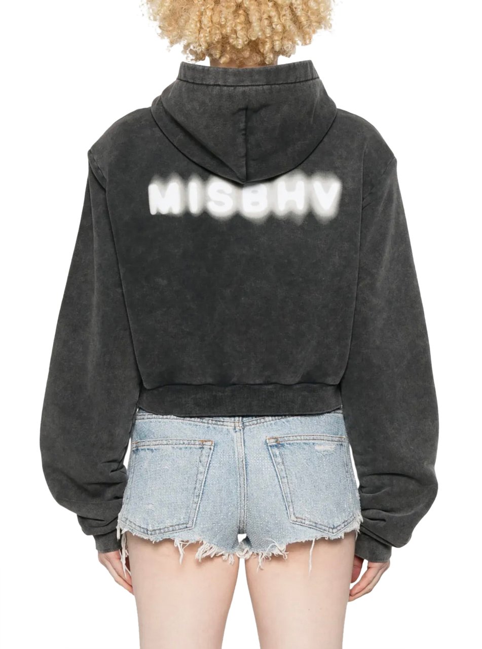 MISBHV Community Cropped Zipped Hoodie Washed Black Zwart
