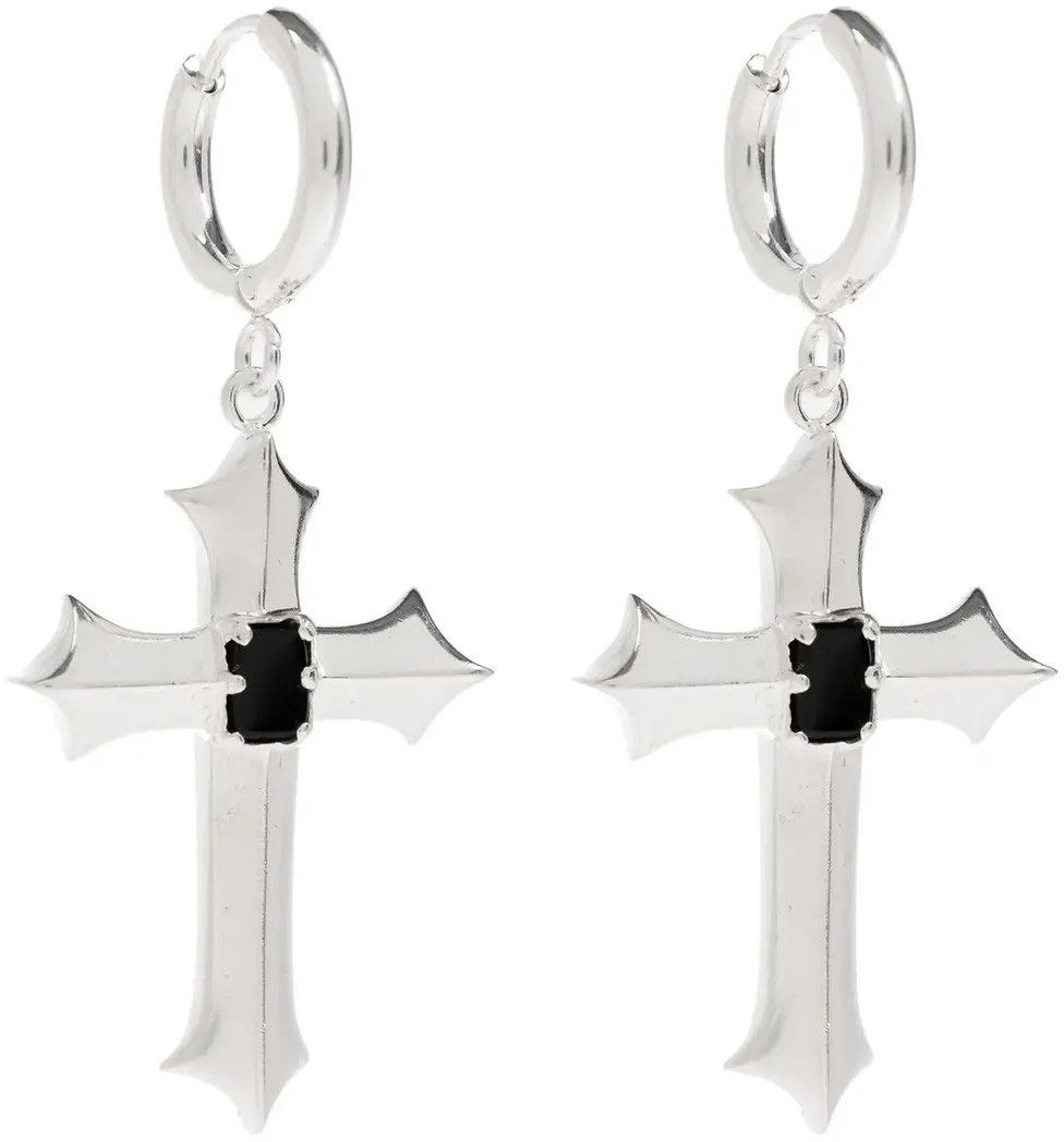 MISBHV Stone Cross Earrings Silver Zilver