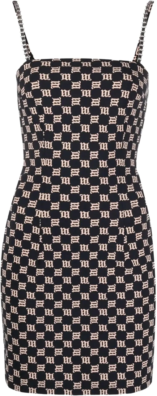 MISBHV Monogram Spaghetti Mini Dress Black Zwart