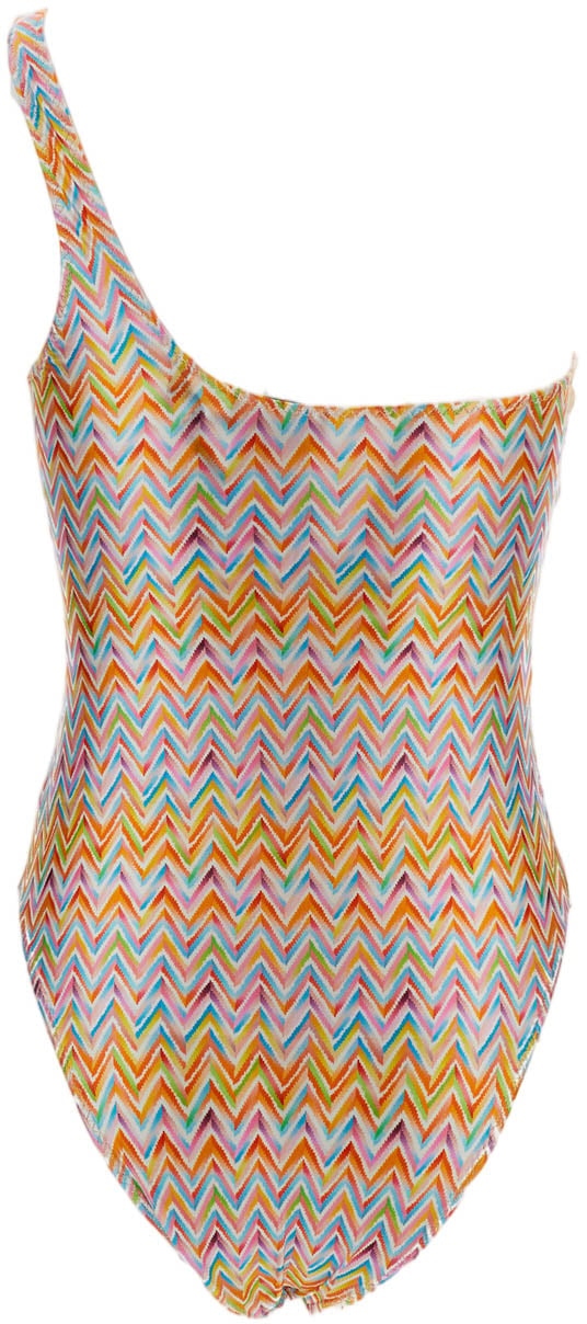 Missoni One-Shoulder Multicolor Zigzag Missoni Swimsuit Oranje