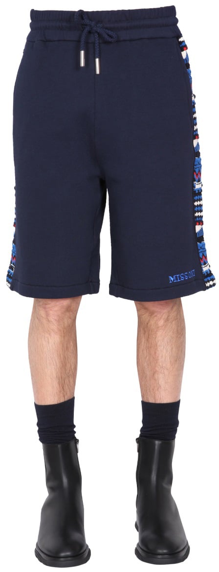 Missoni EMBROIDERED LOGO AND JACQUARD INSERT BERMUDA Blauw