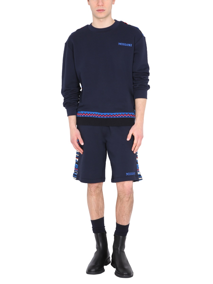 Missoni EMBROIDERED LOGO AND JACQUARD INSERT BERMUDA Blauw