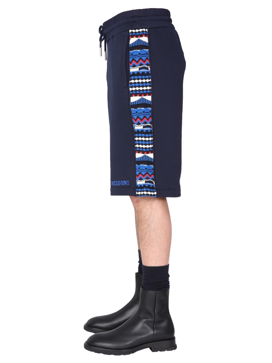 Missoni EMBROIDERED LOGO AND JACQUARD INSERT BERMUDA Blauw