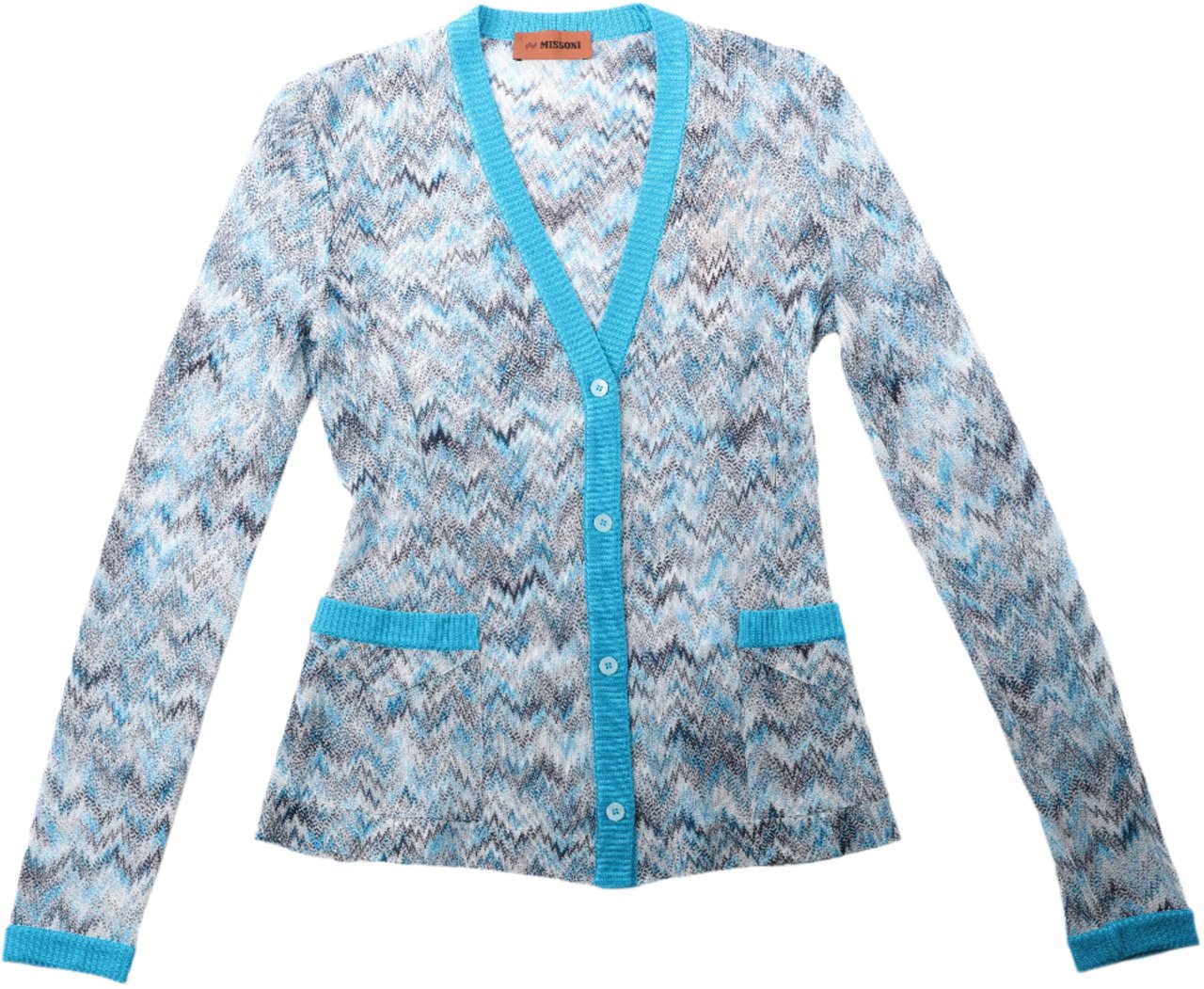 Missoni Missoni Crochet-Knit Cardigan in Blue, Size 40 IT Blauw