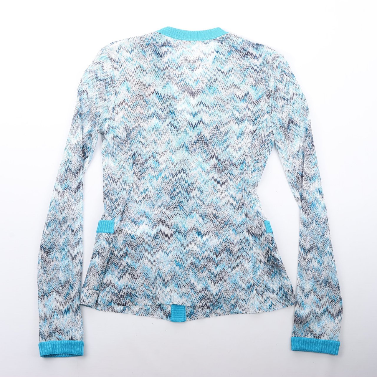 Missoni Crochet-Knit Cardigan in Blue, Size 40 IT Blauw