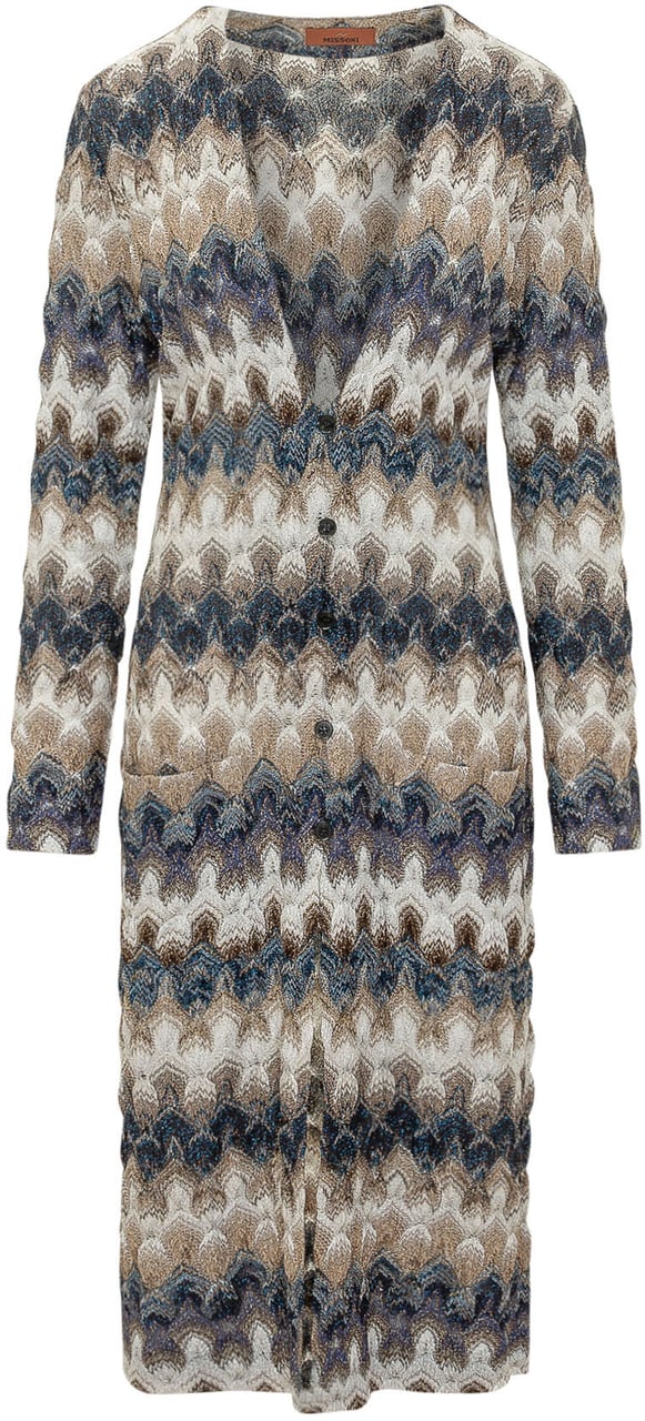Missoni Cardigan Lungo a Maniche Lunghe con Chiusura Frontale e Motivo Astratto Divers