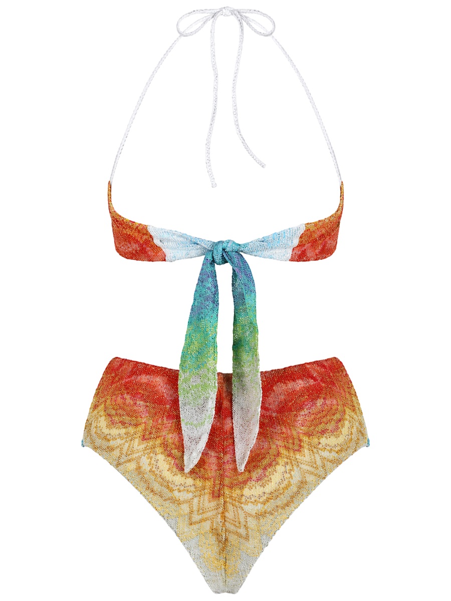 Missoni Multicolor Chevron Pattern Bandeau Bikini Set Blauw