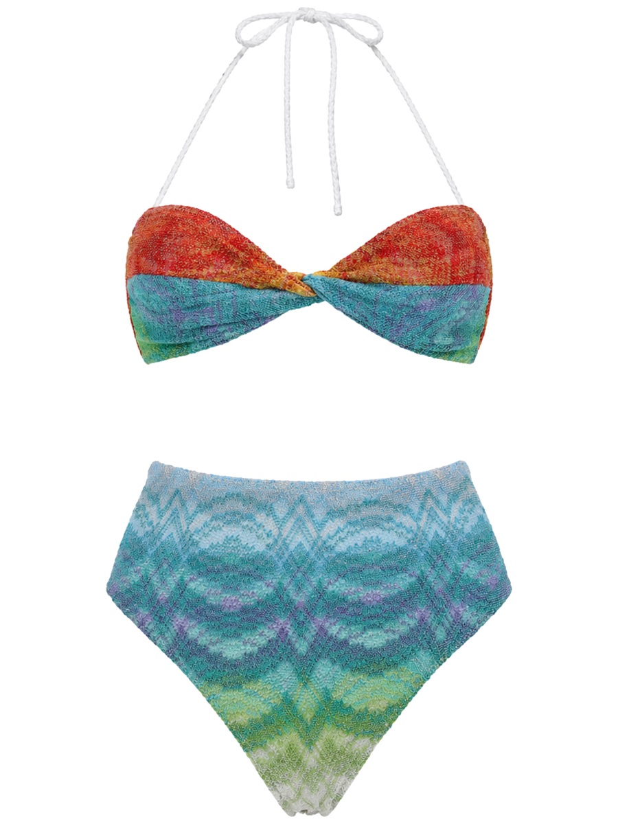 Missoni Multicolor Chevron Pattern Bandeau Bikini Set Blauw
