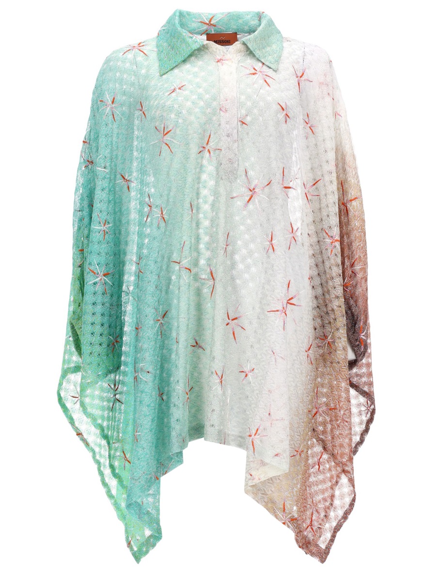 Missoni Green Viscose-Blend Poncho Scarf Wit