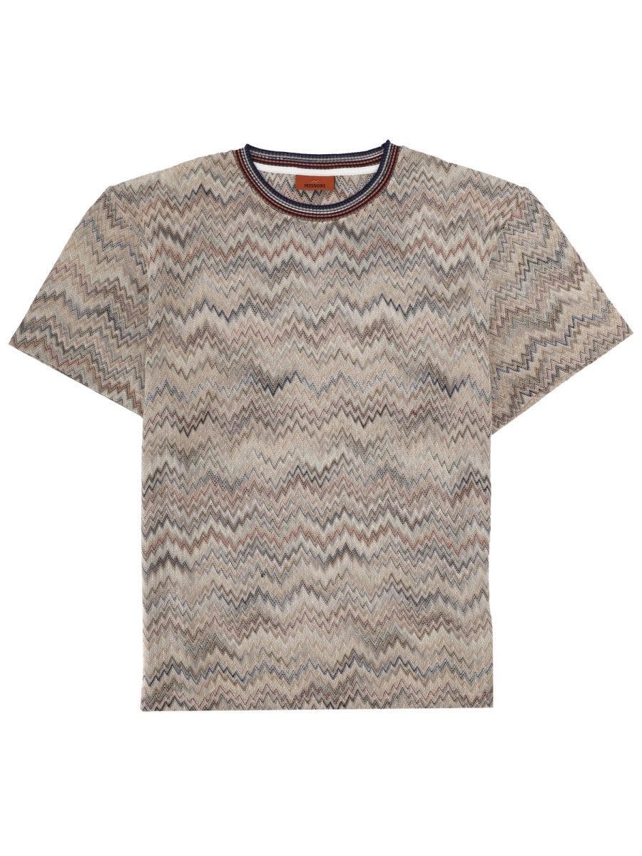 Missoni Zigzag Cotton-Blend Earth Tones T-Shirt Grijs