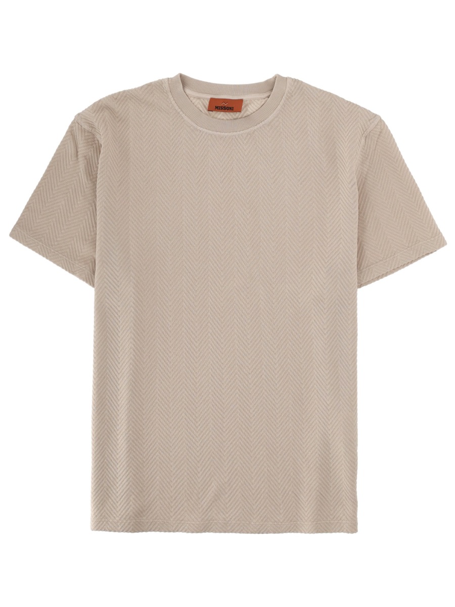 Missoni Neutrals Herringbone Pattern Boxy Cotton-Viscose T-Shirt Neutraal