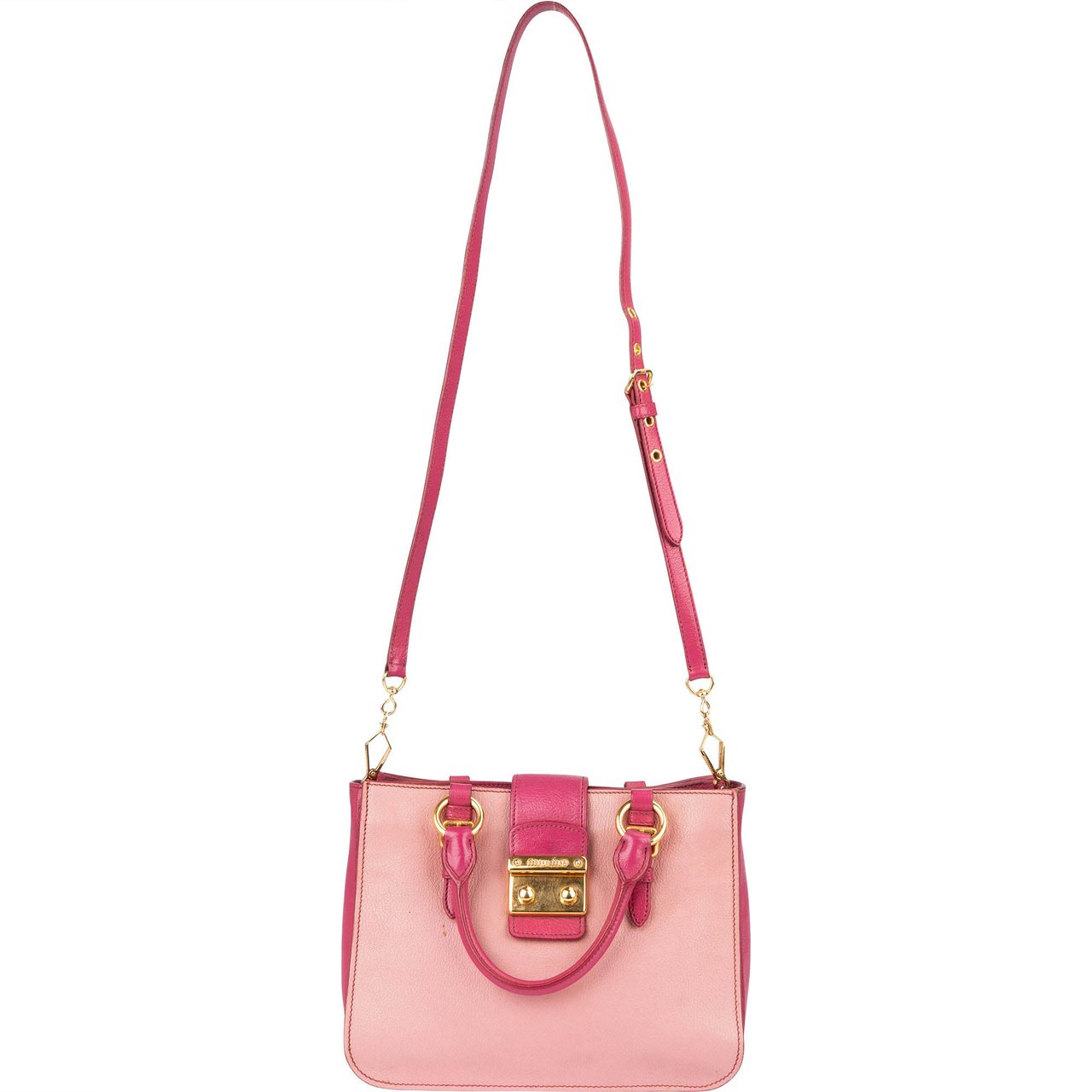Miu Miu Leather Madras Bicolore Handbag Roze