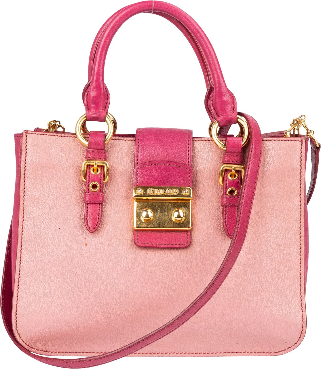 Miu Miu Leather Madras Bicolore Handbag Roze