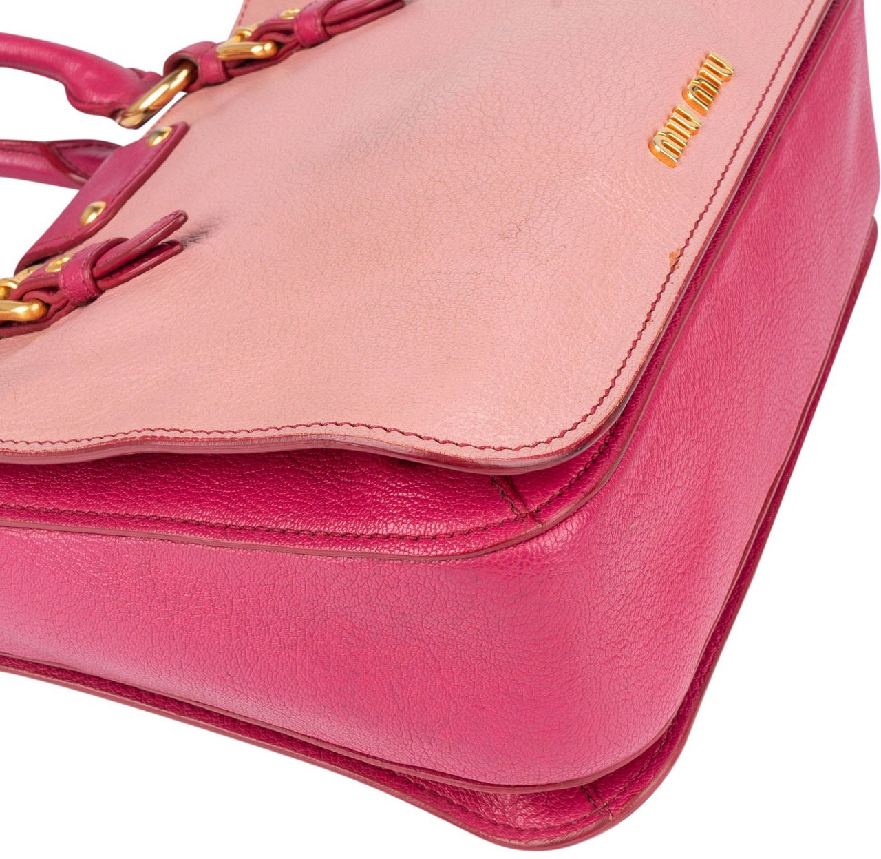 Miu Miu Leather Madras Bicolore Handbag Roze
