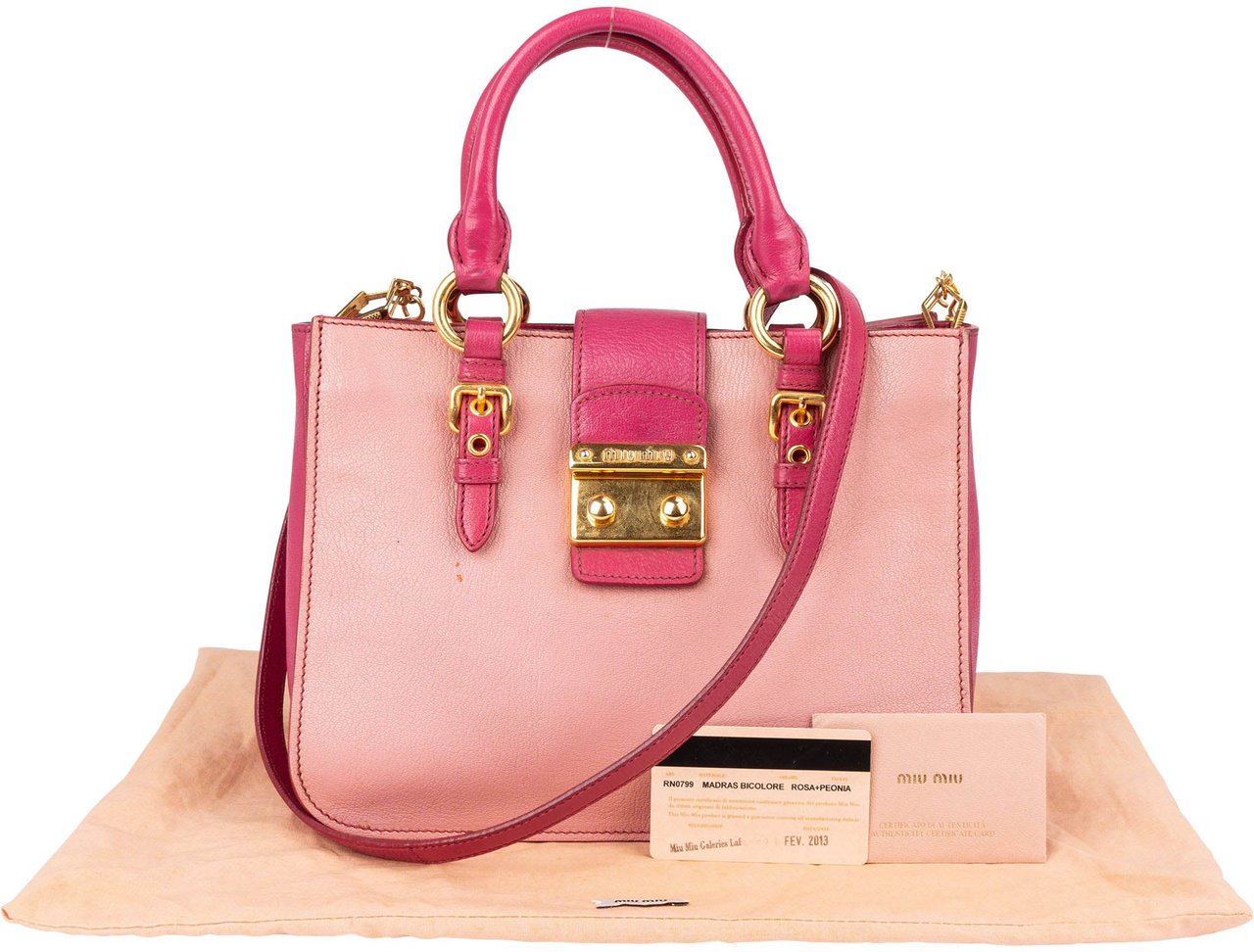 Miu Miu Leather Madras Bicolore Handbag Roze