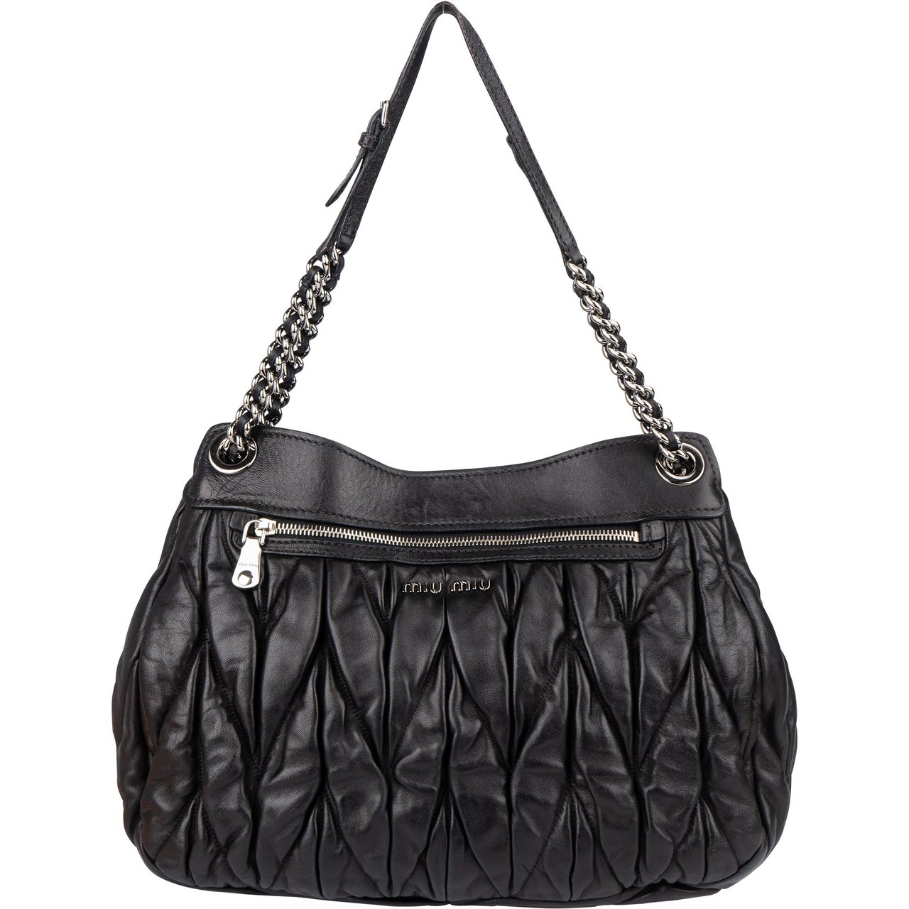 Miu Miu Miu Miu Matelassé Quilted Leather Shoulder Bag Zwart