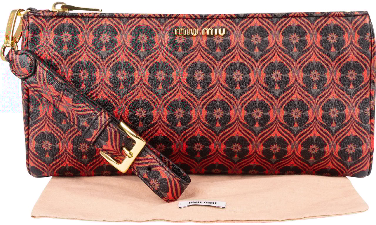 Miu Miu Miu Miu Printed Leather Wristlet Pouch Rood