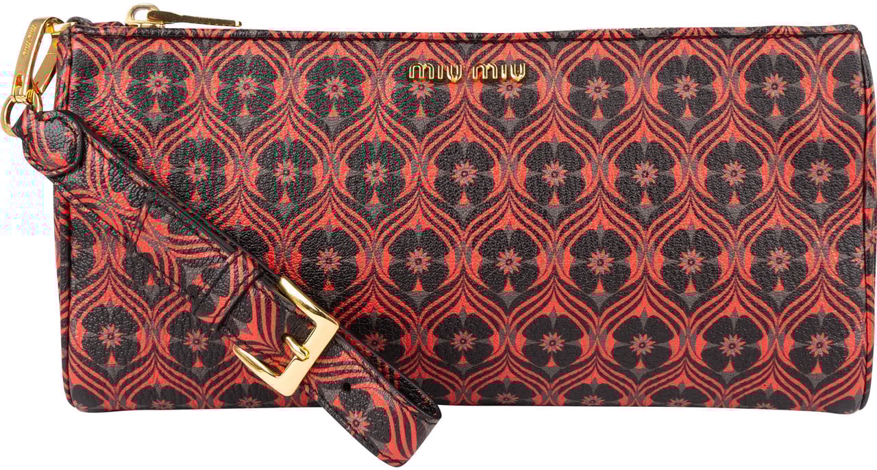 Miu Miu Miu Miu Printed Leather Wristlet Pouch Rood