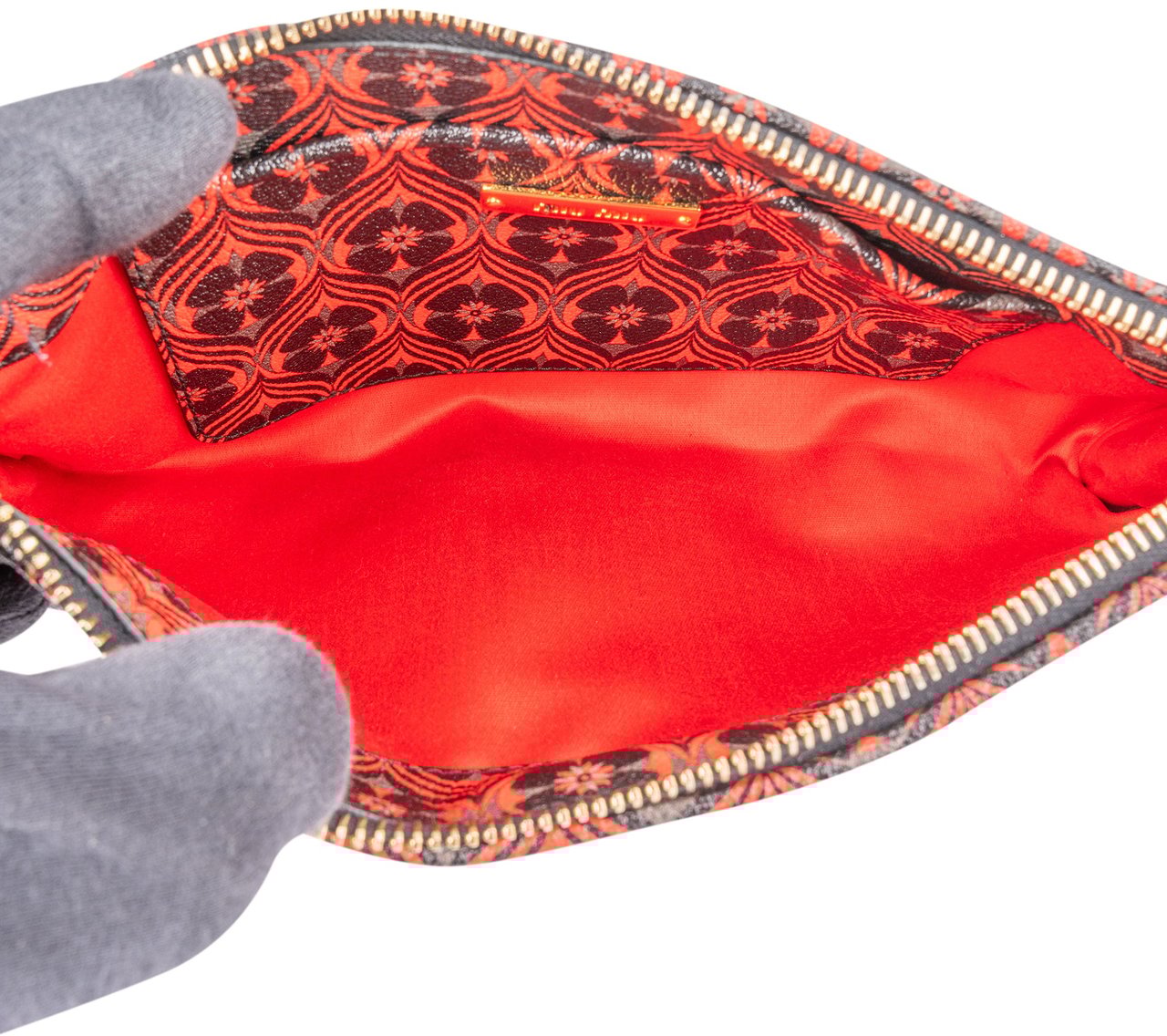 Miu Miu Miu Miu Printed Leather Wristlet Pouch Rood