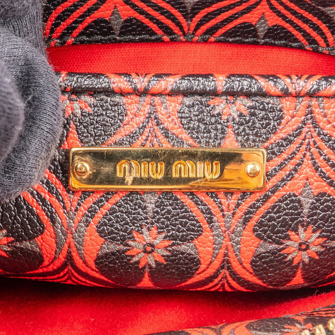 Miu Miu Miu Miu Printed Leather Wristlet Pouch Rood