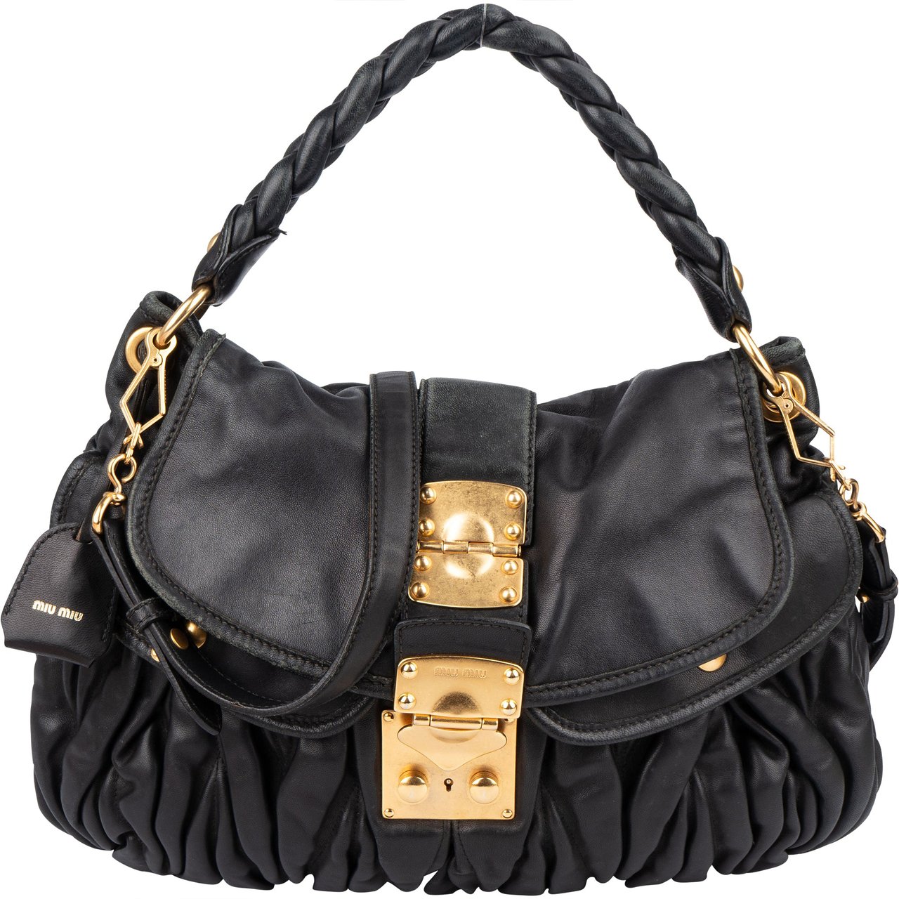 Miu Miu Miu Miu Quilted Leather City Handbag Zwart