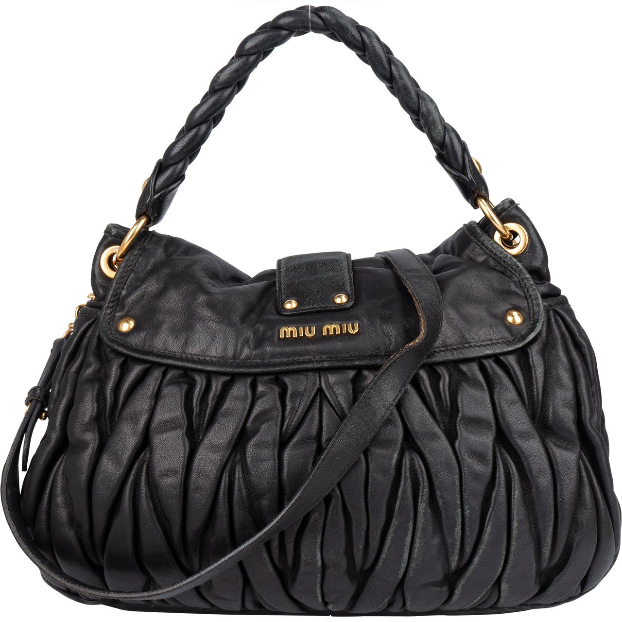 Miu Miu Miu Miu Quilted Leather City Handbag Zwart